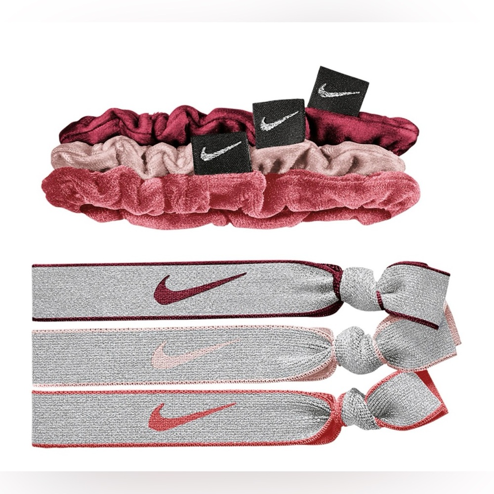 Nike Ponytail Holders - Hair Ties - Stretchy Elastic - Pink & Silver Scrunchies